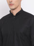 Vastramay Men's Black Cotton Linen Blend Pathani Kurta and White Dhoti Set